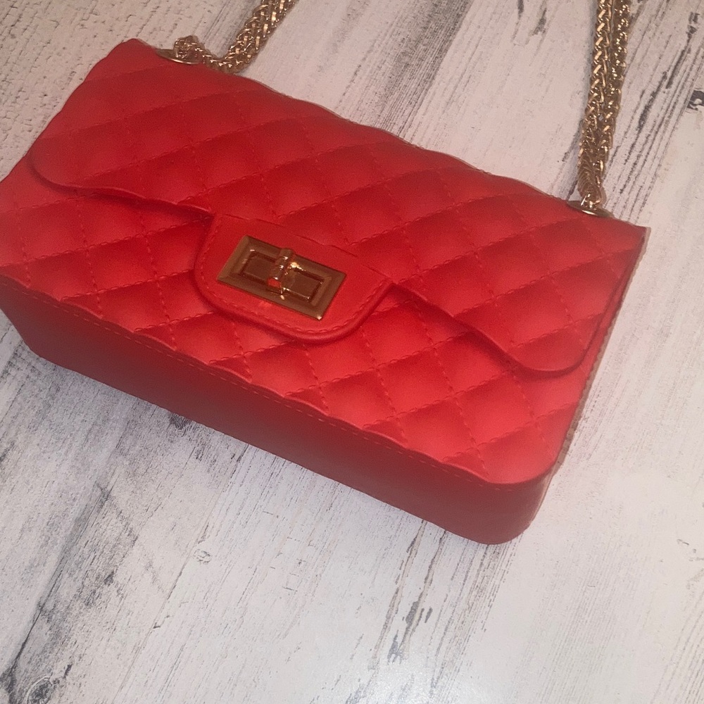 Red Quilted Chain Shoulder Bag